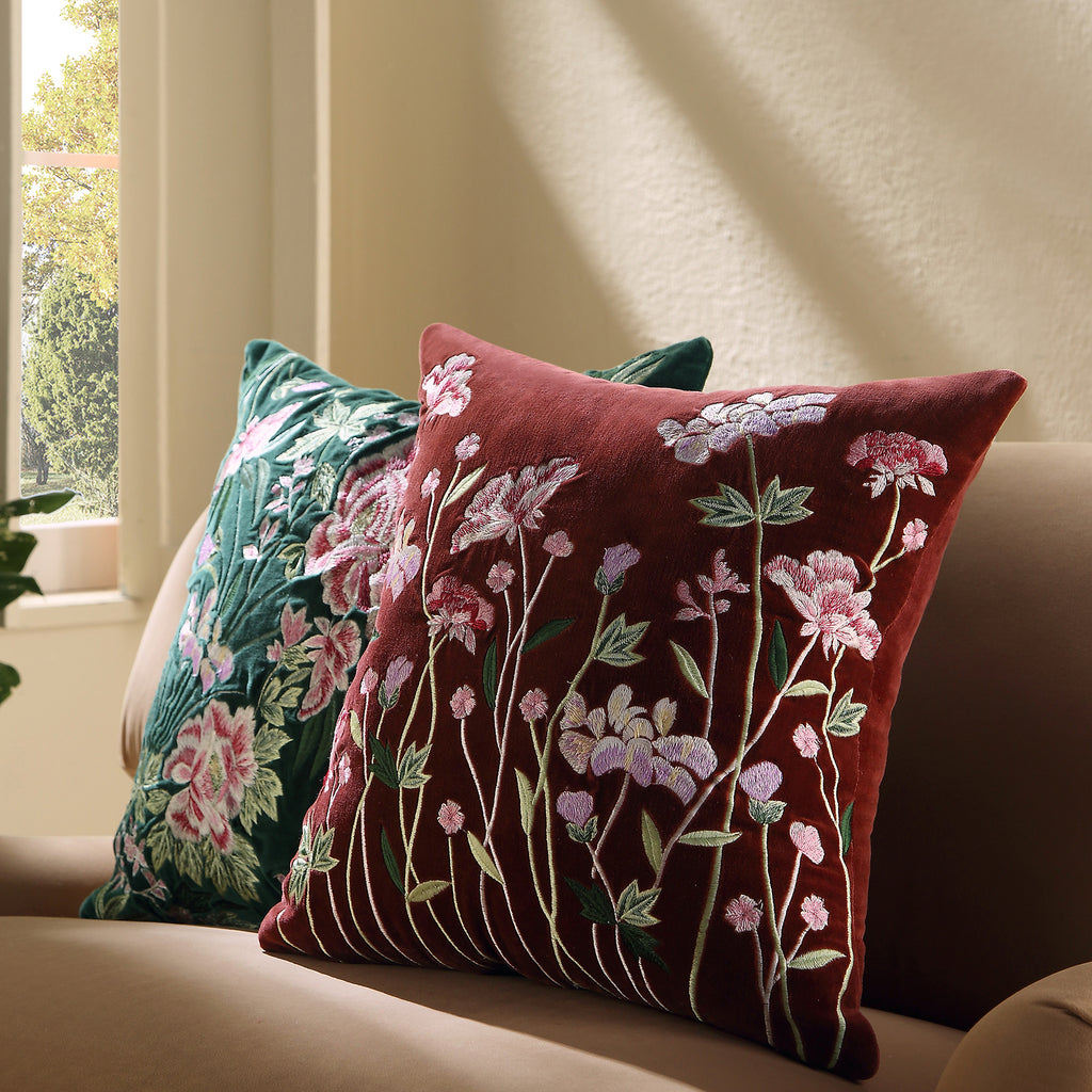 Botanica Collection Mulberry Velvet Hand Embroidered Cushion | daals