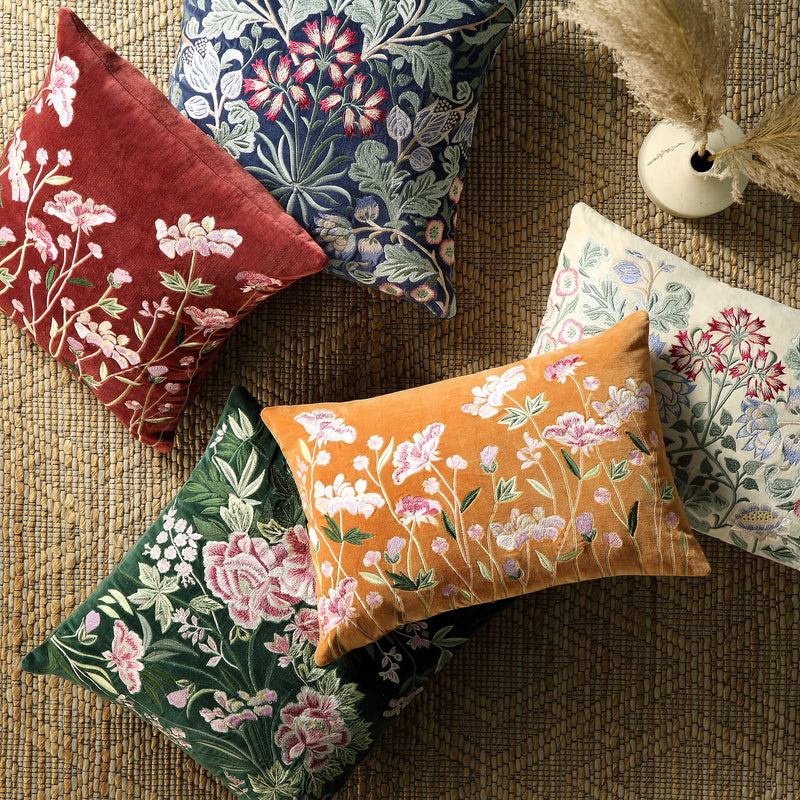 Botanica Collection Midnight Blue Velvet Hand Embroidered Cushion - daals