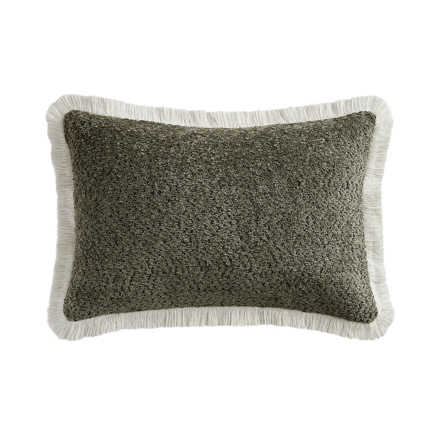 Kyra Forest Green Bouclé Fringed Rectangular Cushion