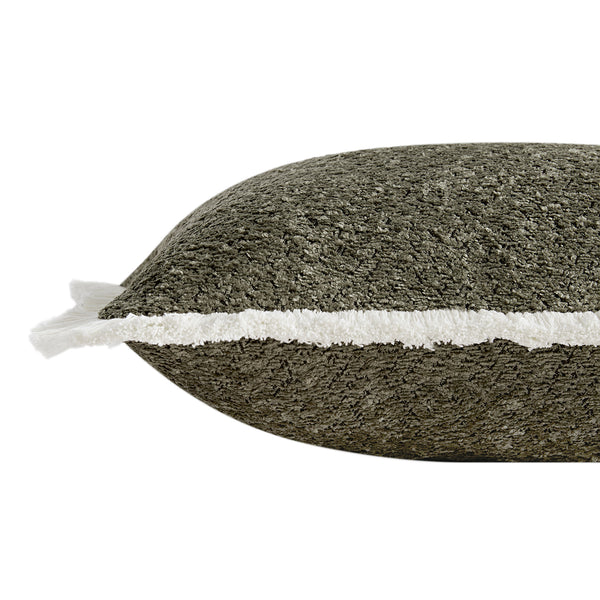 Kyra Forest Green Bouclé Fringed Rectangular Cushion