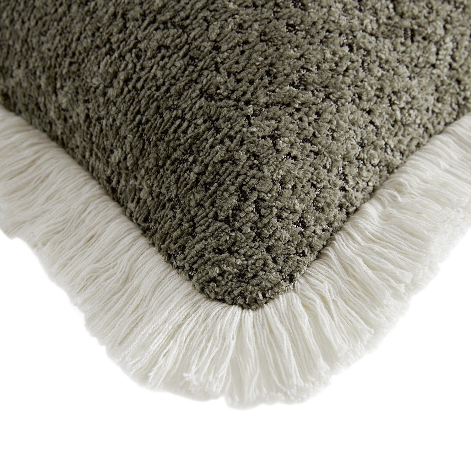Kyra Forest Green Bouclé Fringed Rectangular Cushion