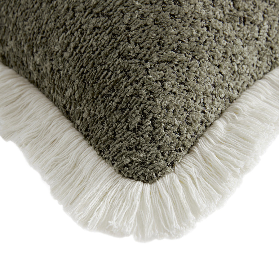 Kyra Forest Green Bouclé Fringed Rectangular Cushion