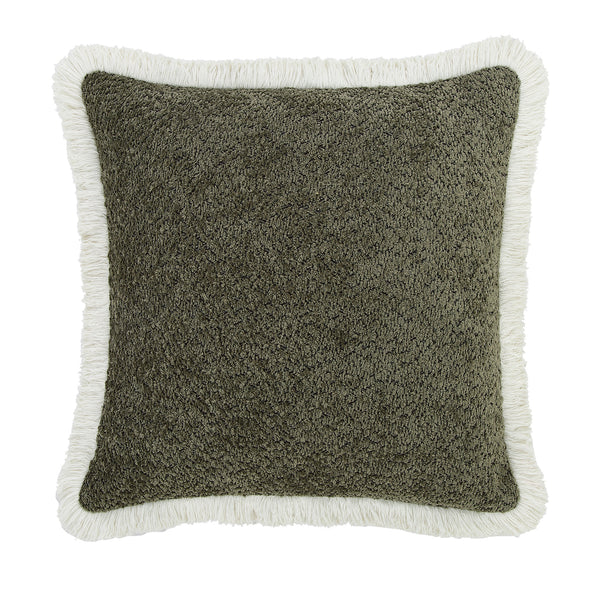 Kyra Forest Green Bouclé Fringed Cushion