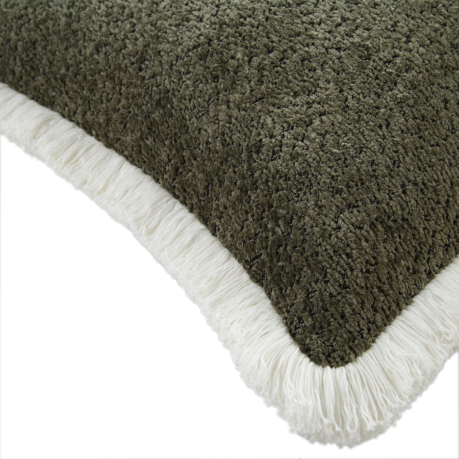 Kyra Forest Green Bouclé Fringed Cushion
