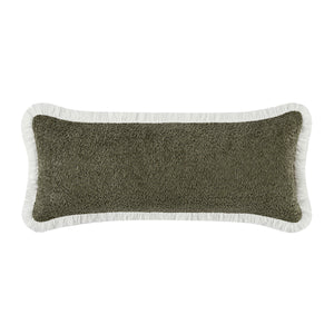 Kyra Forest Green Bouclé White Fringed Lumbar Cushion