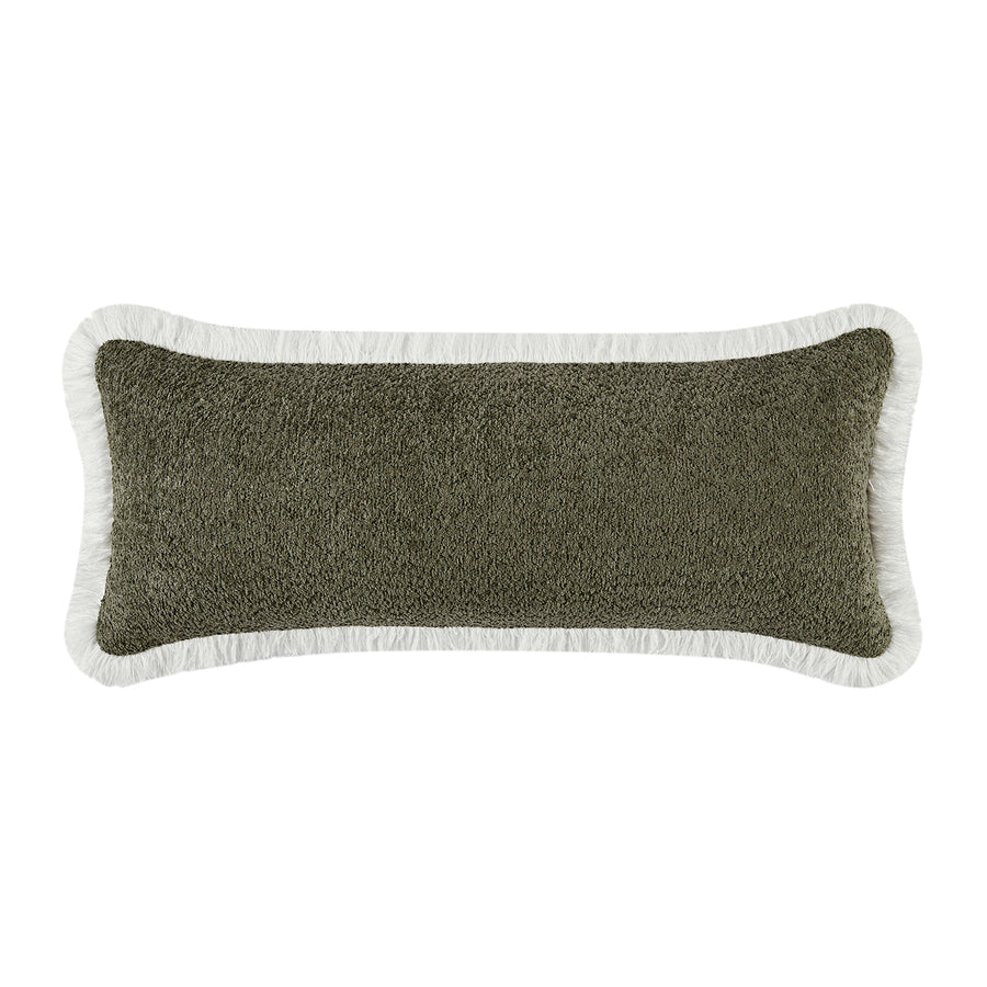 Kyra Forest Green Bouclé White Fringed Lumbar Cushion