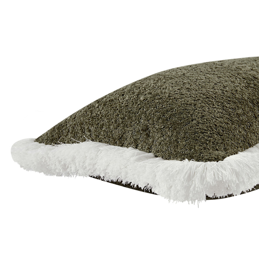 Kyra Forest Green Bouclé White Fringed Lumbar Cushion