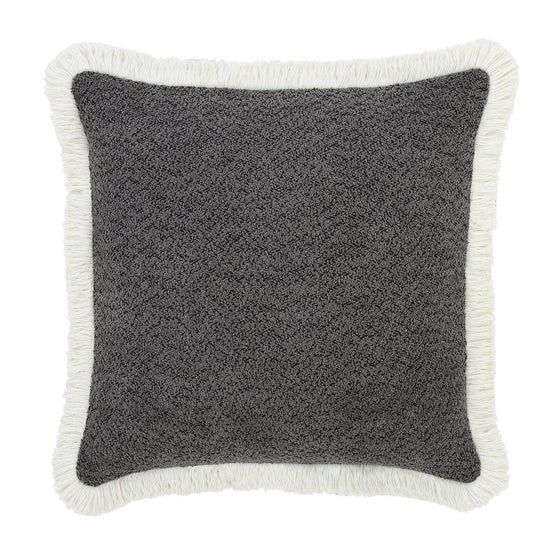 Kyra Graphite Grey Bouclé Fringed Cushion