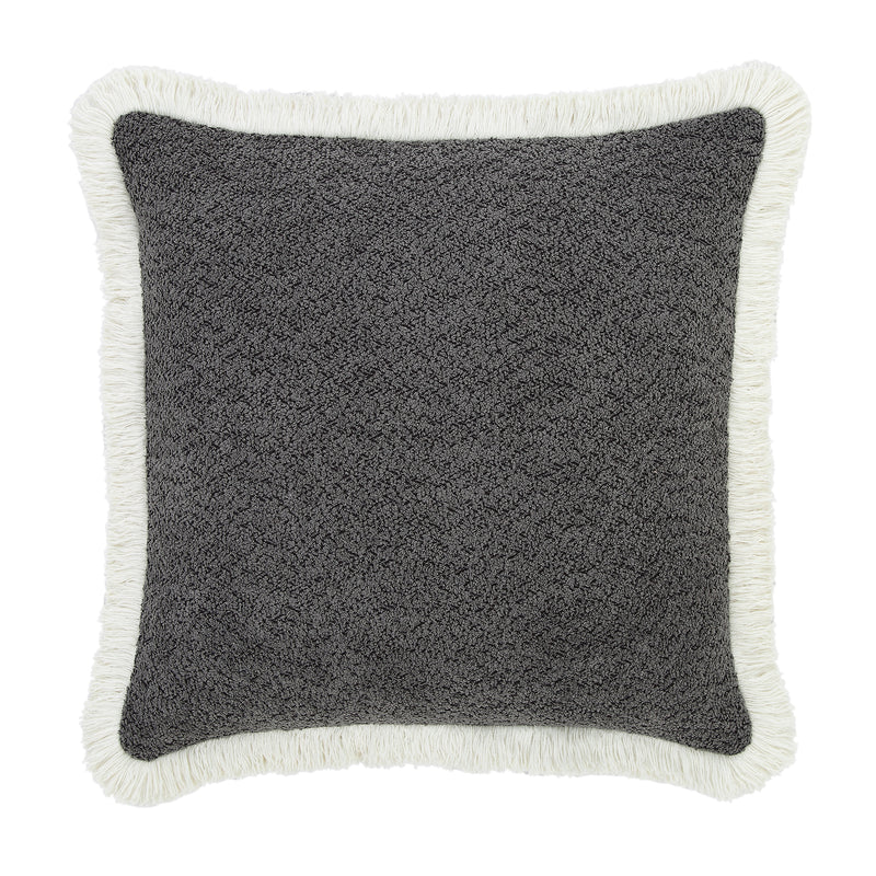 Kyra Graphite Grey Bouclé Fringed Cushion - daals