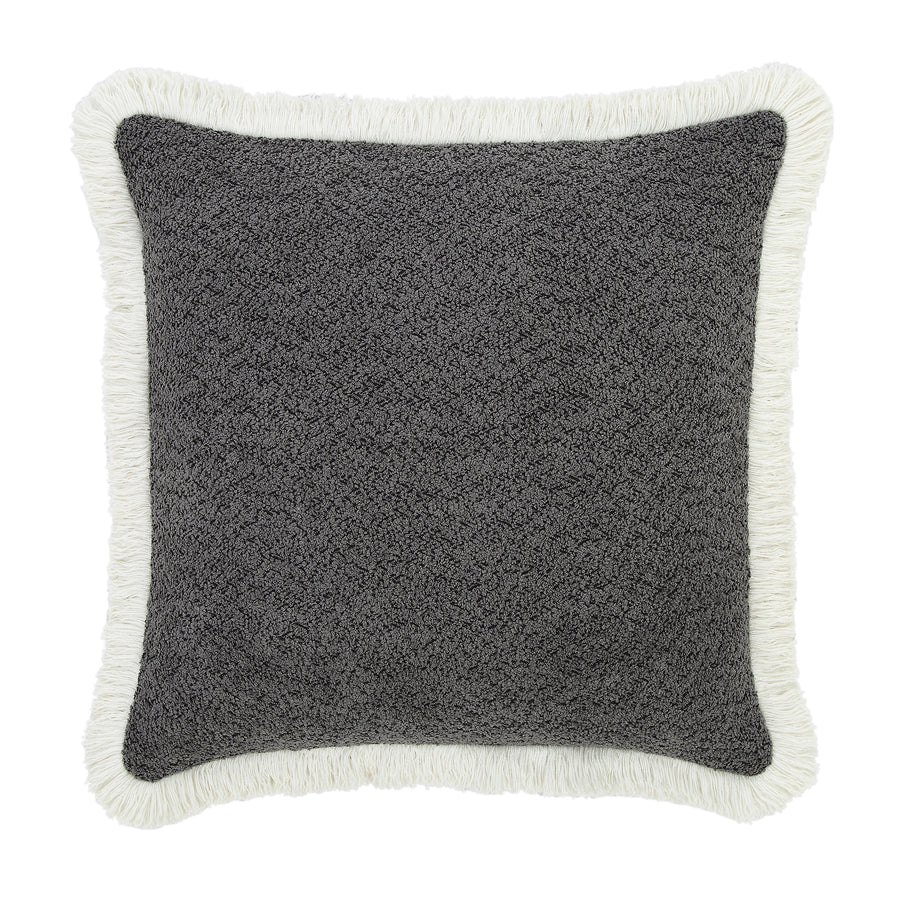 Kyra Graphite Grey Bouclé Fringed Cushion