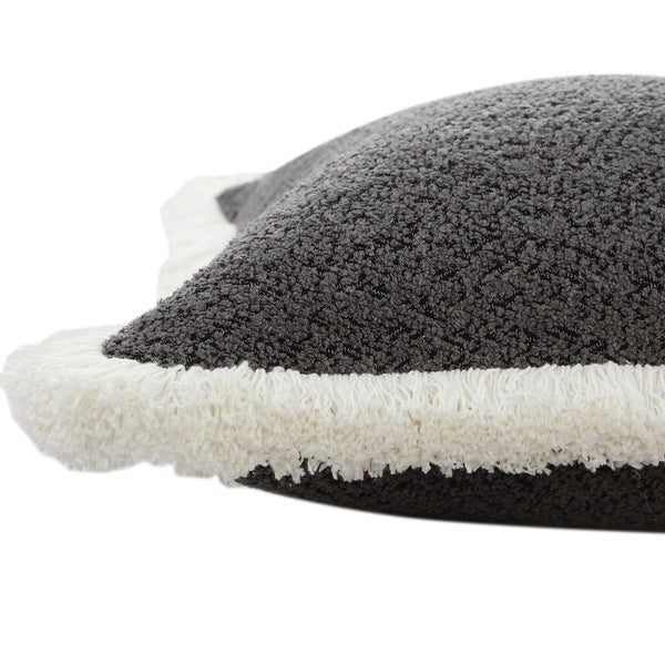 Kyra Graphite Grey Bouclé Fringed Cushion