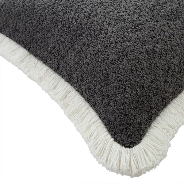 Kyra Graphite Grey Bouclé Fringed Cushion