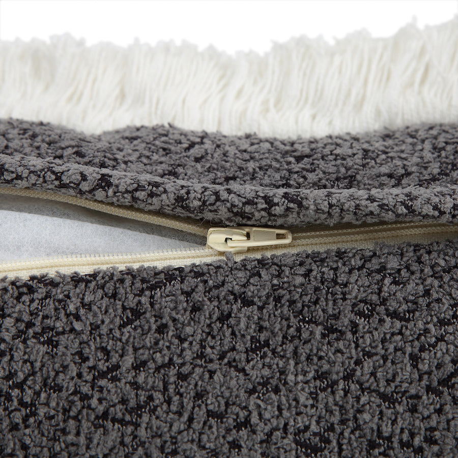 Kyra Graphite Grey Bouclé Fringed Cushion