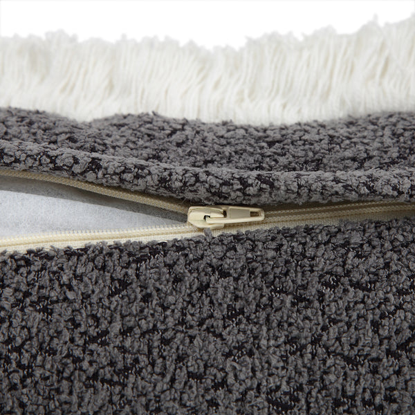 Kyra Graphite Grey Bouclé Fringed Cushion
