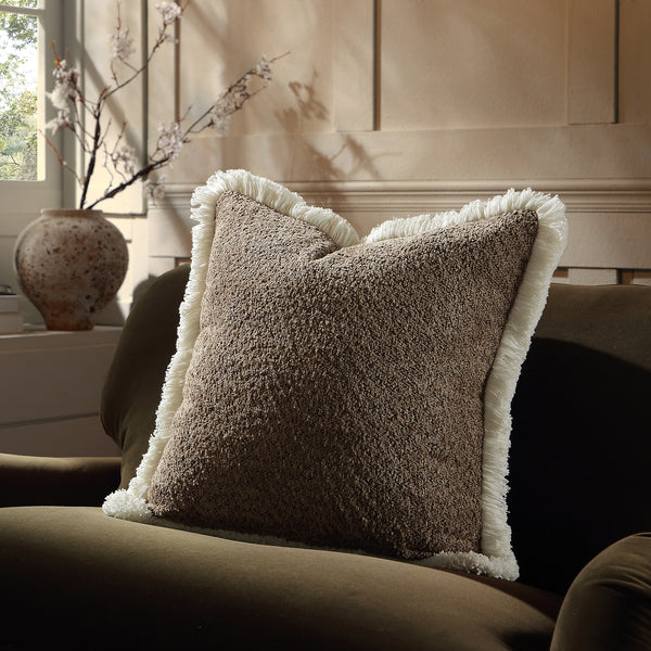 Kyra Mink Bouclé Fringed Cushion