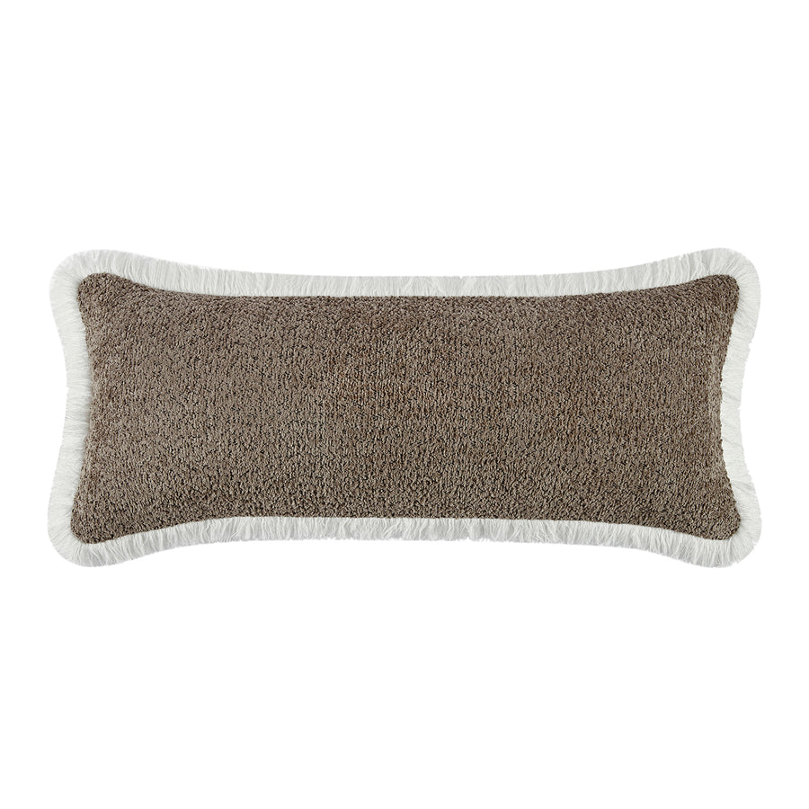 Kyra Mink Bouclé White Fringed Lumbar Cushion