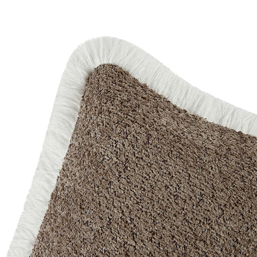 Kyra Mink Bouclé White Fringed Lumbar Cushion