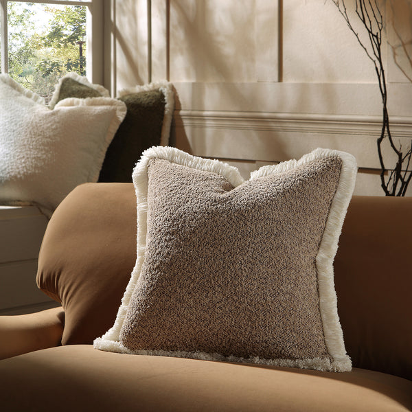 Kyra Stone Bouclé Fringed Cushion