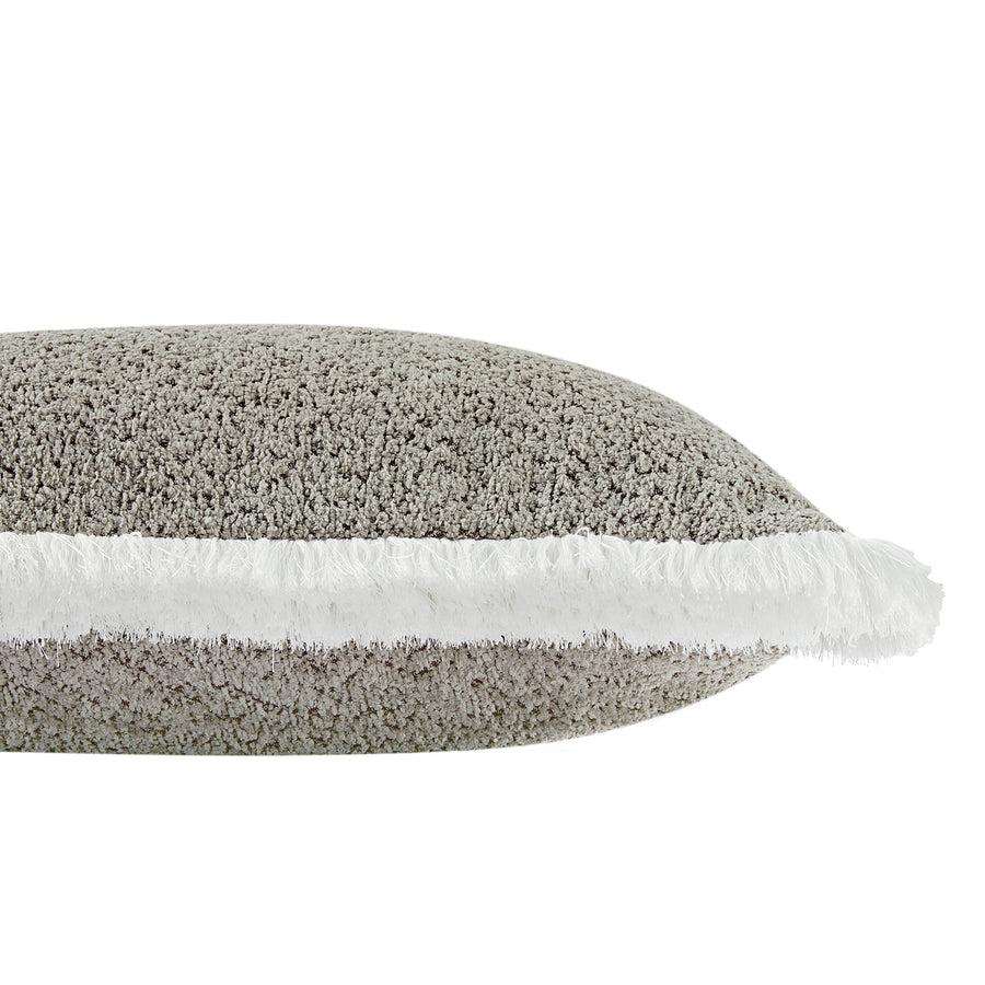 Kyra Stone Bouclé White Fringed Lumbar Cushion - daals