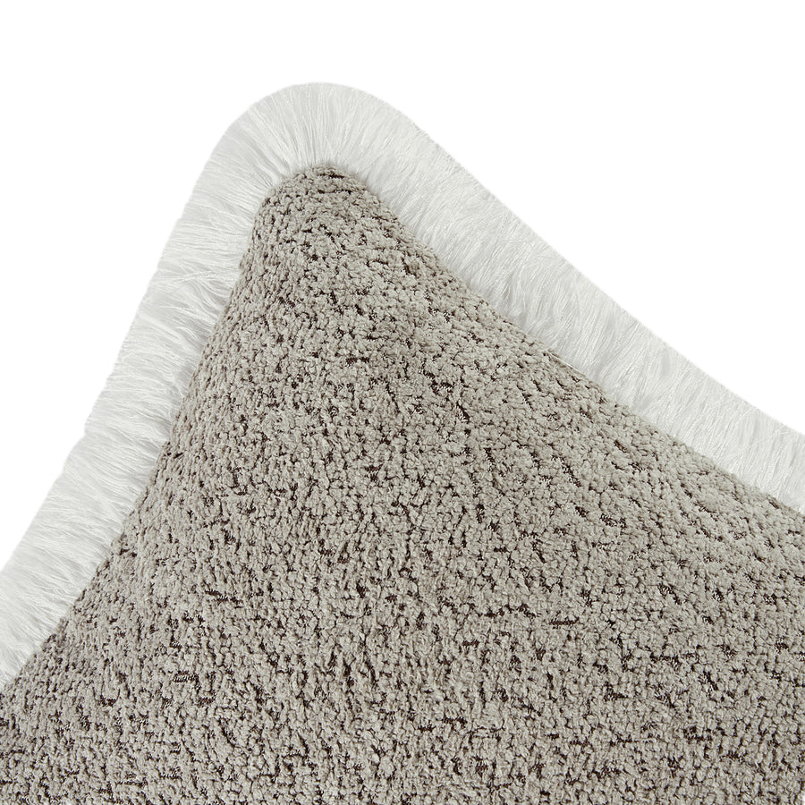 Kyra Stone Bouclé White Fringed Lumbar Cushion - daals