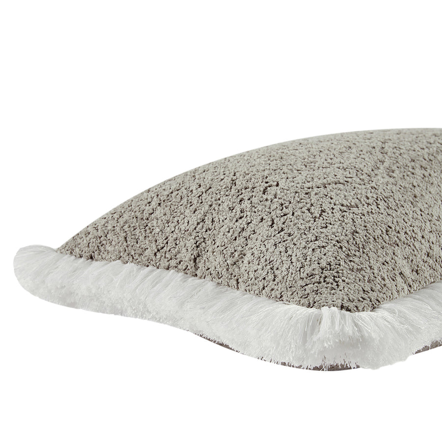 Kyra Stone Bouclé White Fringed Lumbar Cushion - daals