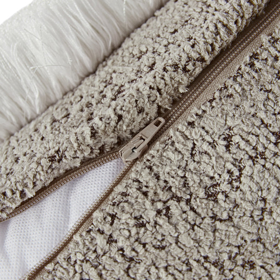 Kyra Stone Bouclé White Fringed Lumbar Cushion - daals