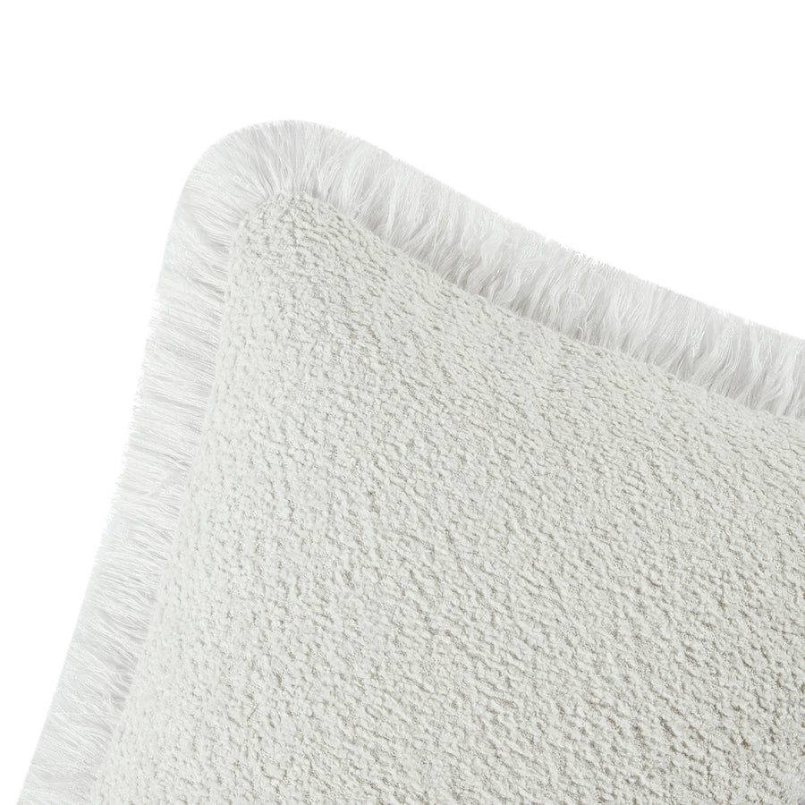 Kyra Cream White Bouclé Fringed Lumbar Cushion - daals
