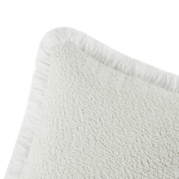 Kyra Cream White Bouclé Fringed Lumbar Cushion - daals