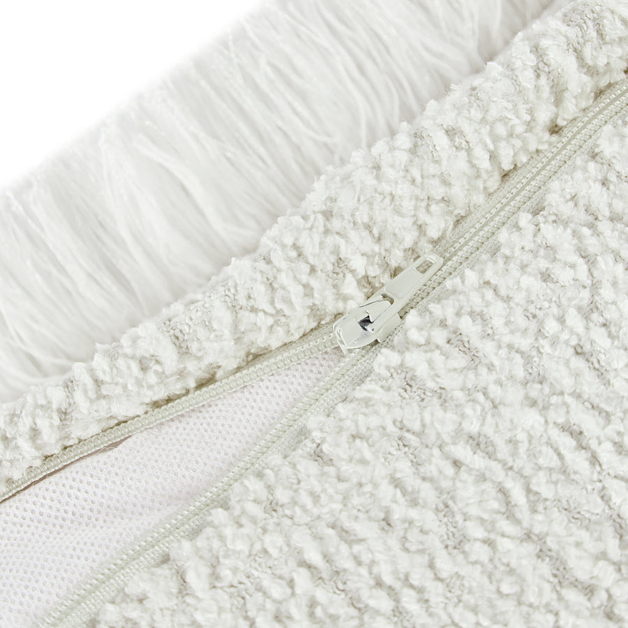 Kyra Cream White Bouclé Fringed Lumbar Cushion - daals