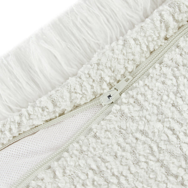 Kyra Cream White Bouclé Fringed Lumbar Cushion - daals