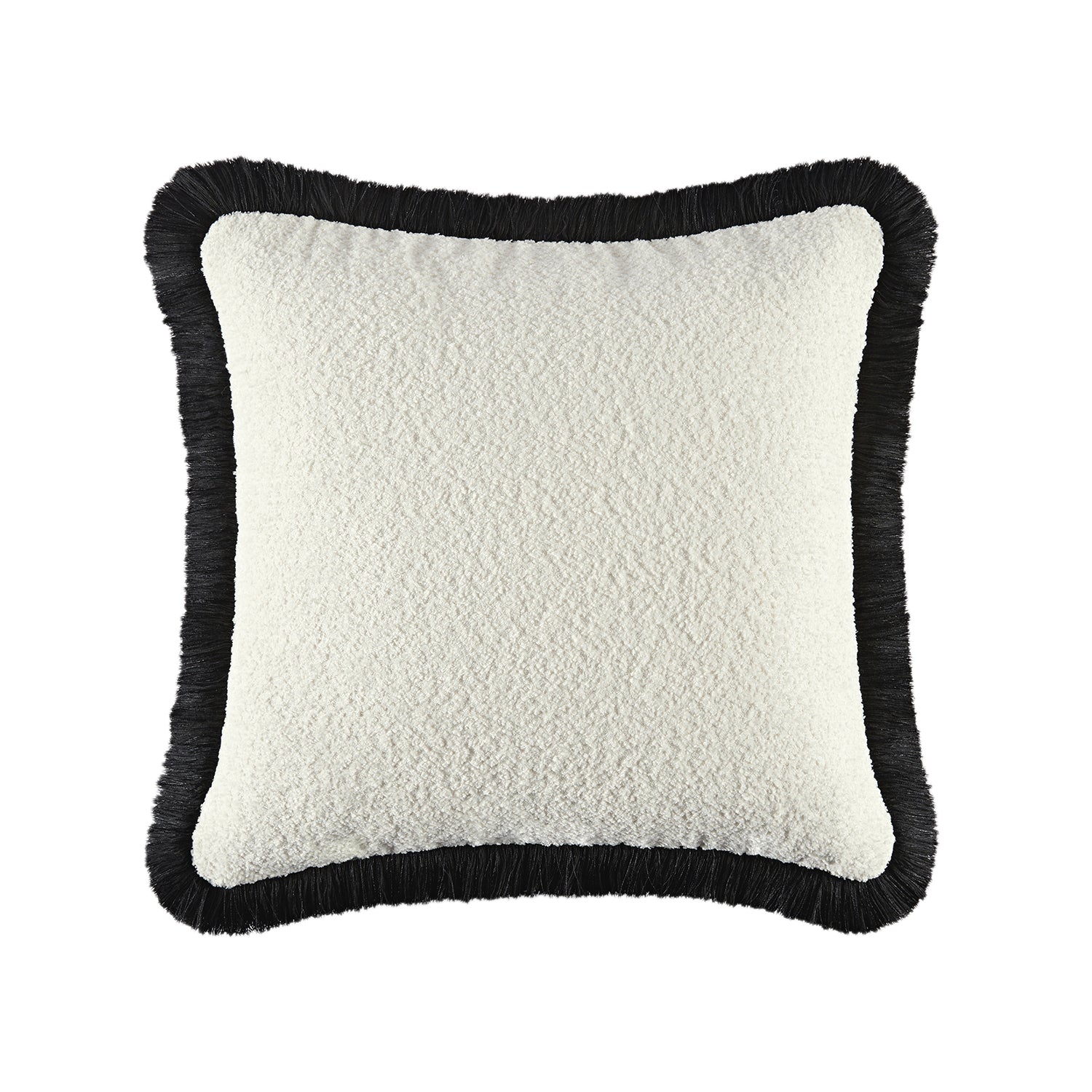 Kyra Cream White Bouclé Black Fringed Cushion