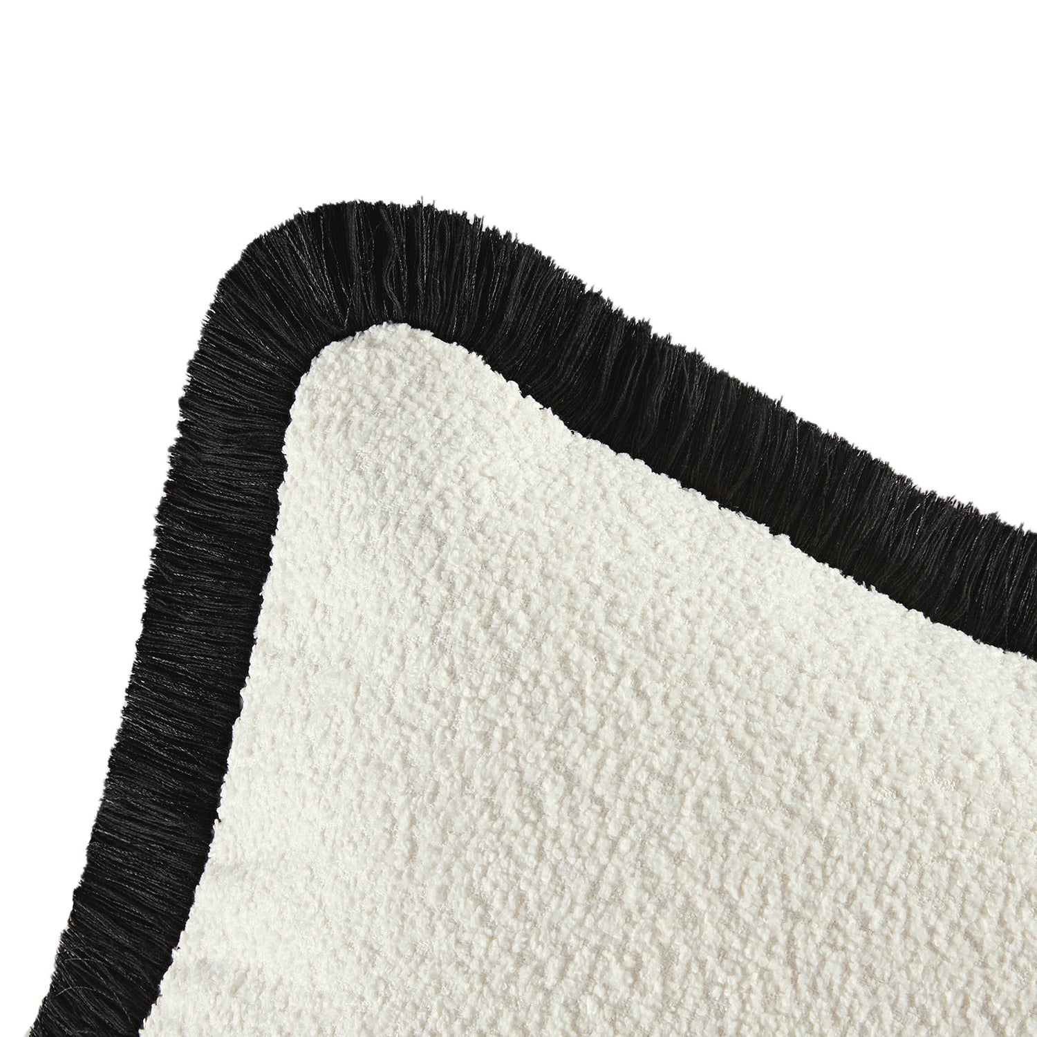 Kyra Cream White Bouclé Black Fringed Cushion