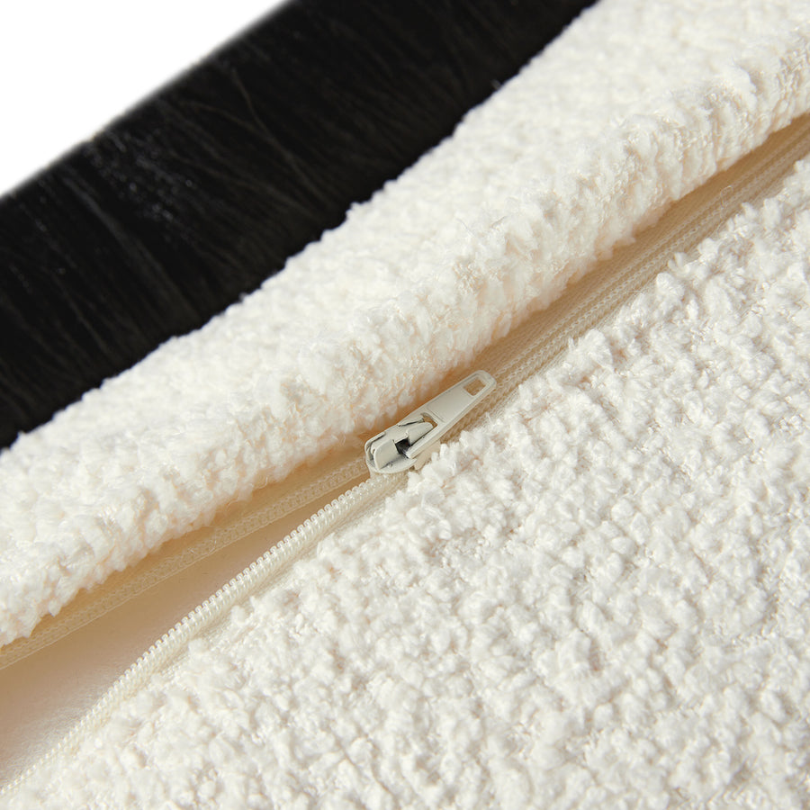 Kyra Cream White Bouclé Black Fringed Cushion