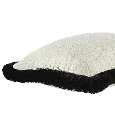 Kyra Cream White Bouclé Black Fringed Rectangular Cushion