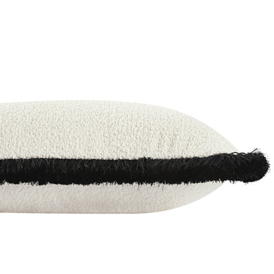 Kyra Cream White Bouclé Black Fringed Lumbar Cushion