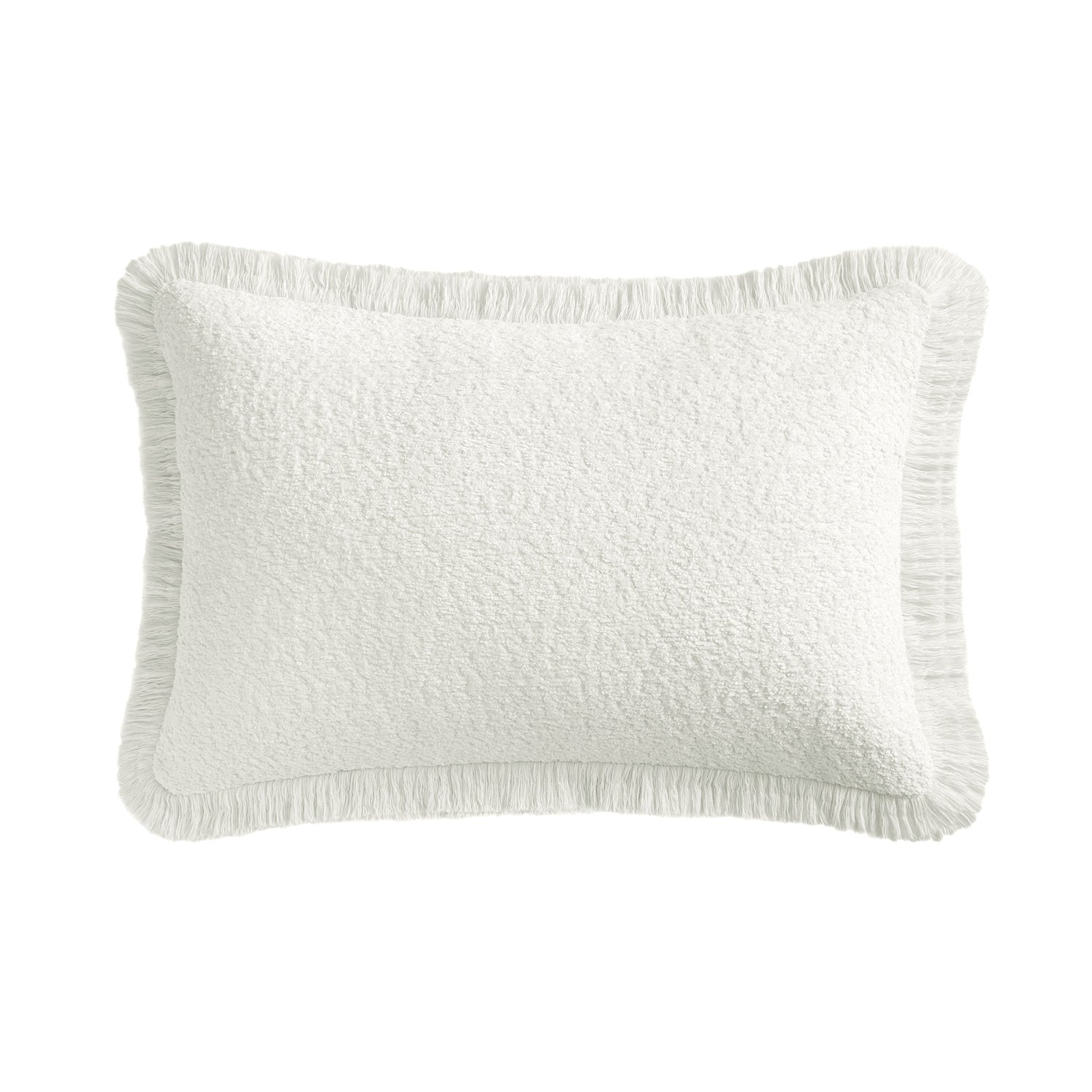 Kyra Cream White Bouclé Fringed Rectangular Cushion