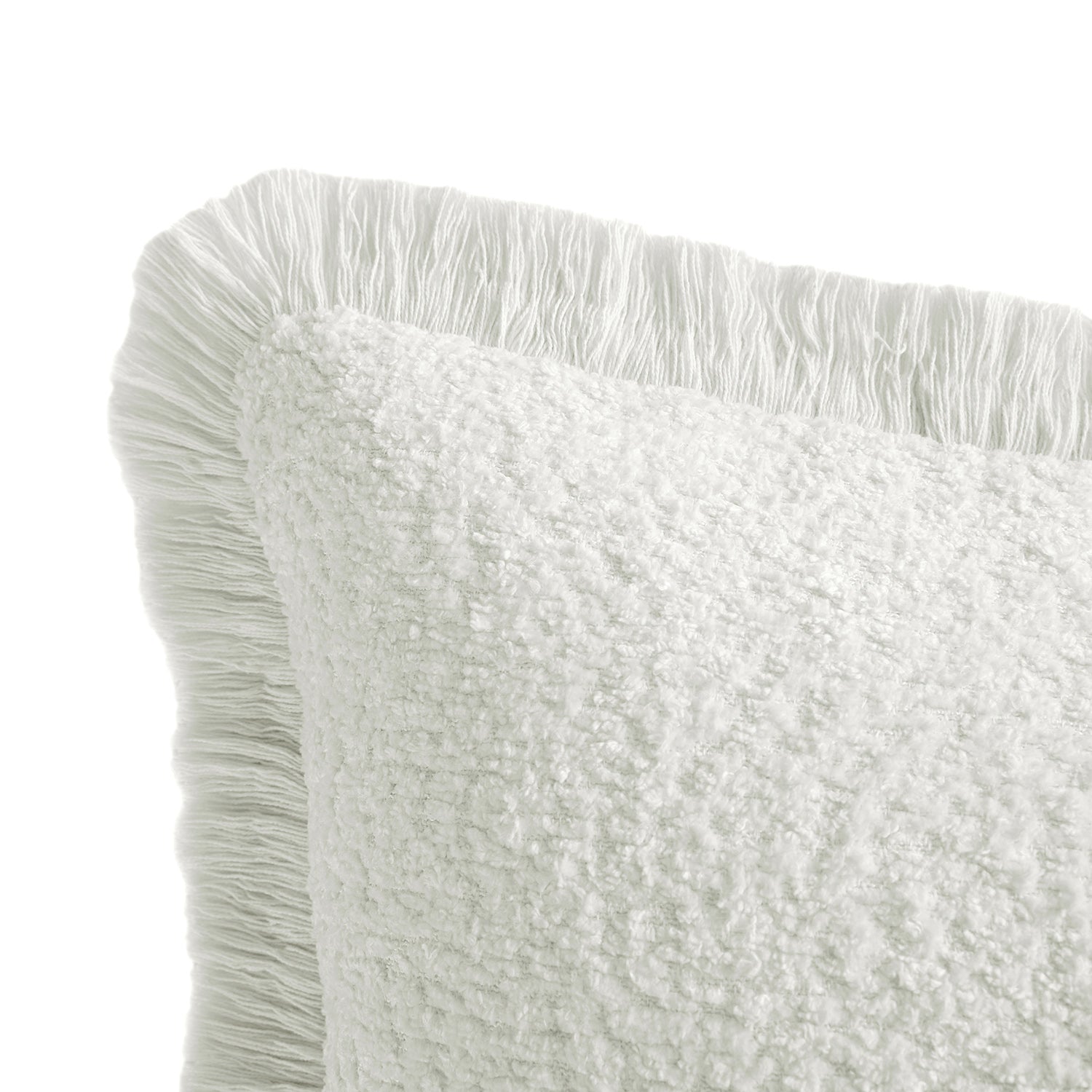 Kyra Cream White Bouclé Fringed Rectangular Cushion