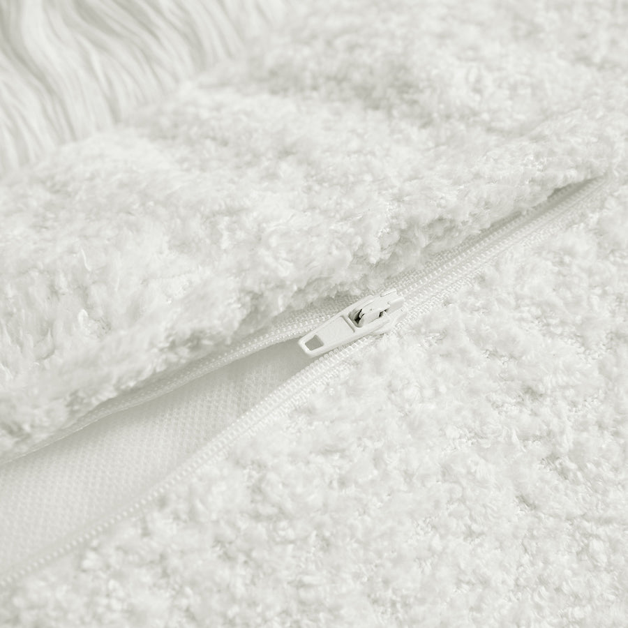 Kyra Cream White Bouclé Fringed Rectangular Cushion