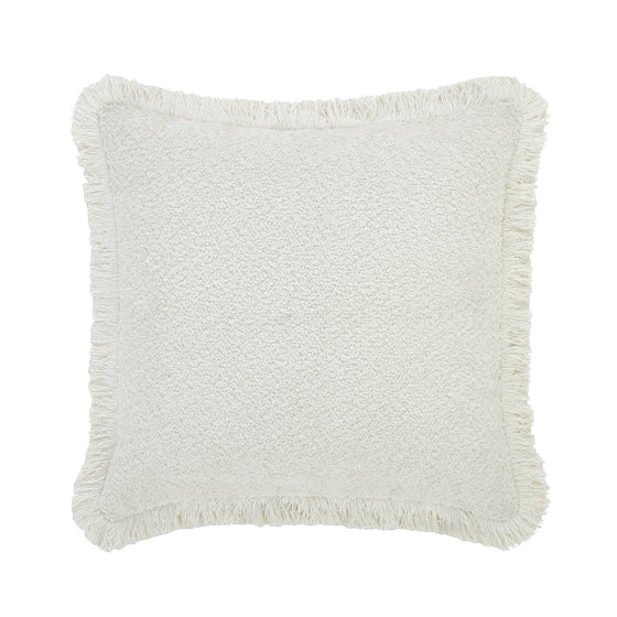 Kyra Cream White Bouclé Fringed Cushion