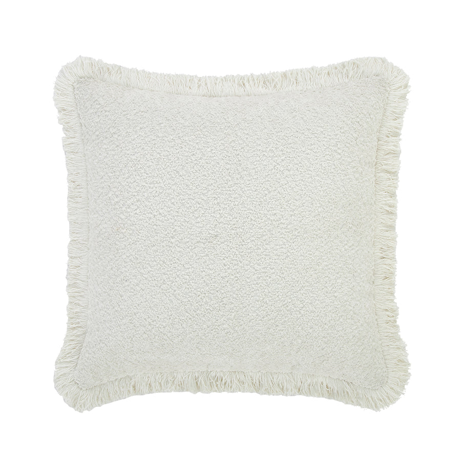 Kyra Cream White Bouclé Fringed Cushion