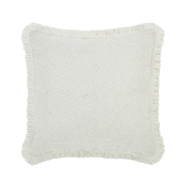 Kyra Cream White Bouclé Fringed Cushion