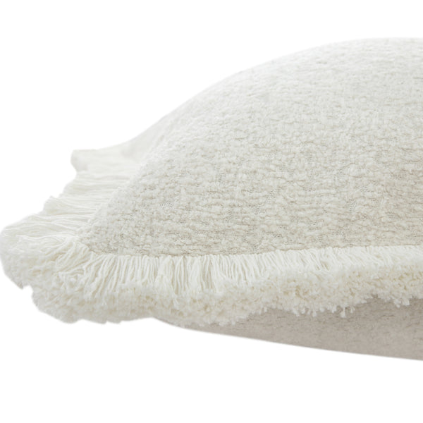 Kyra Cream White Bouclé Fringed Cushion