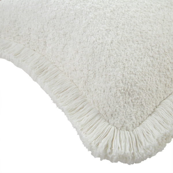 Kyra Cream White Bouclé Fringed Cushion