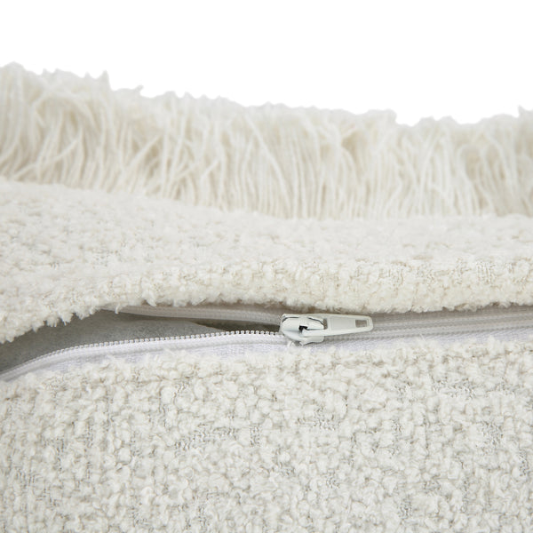 Kyra Cream White Bouclé Fringed Cushion