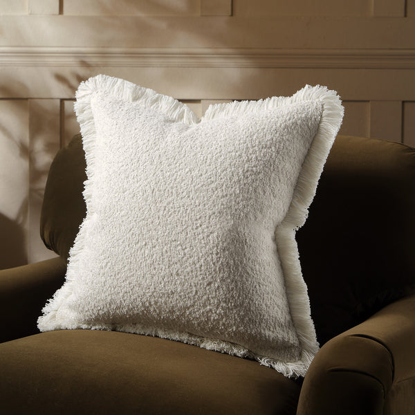 Kyra Cream White Bouclé Fringed Cushion