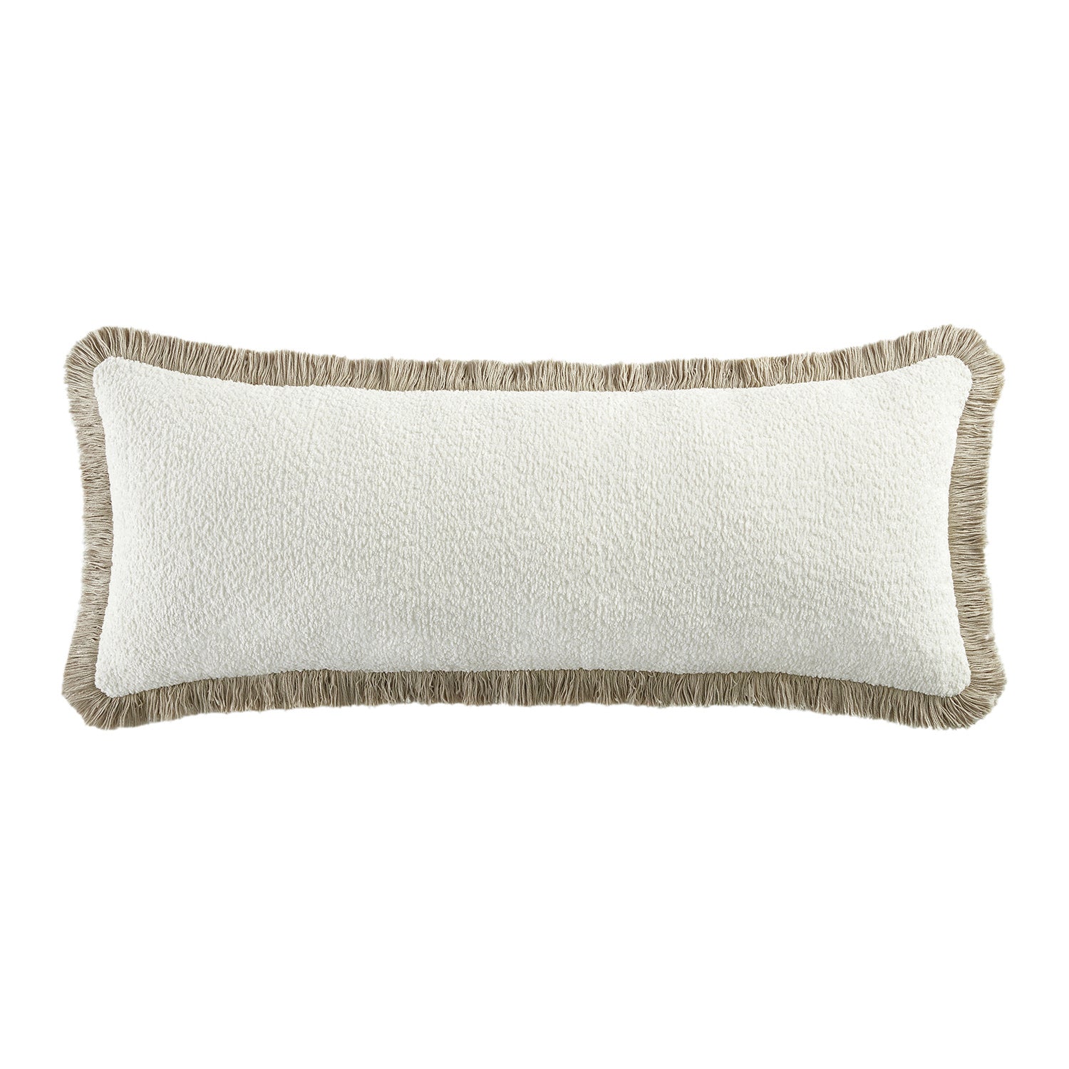 Kyra Cream White & Natural Bouclé Fringed Lumbar Cushion