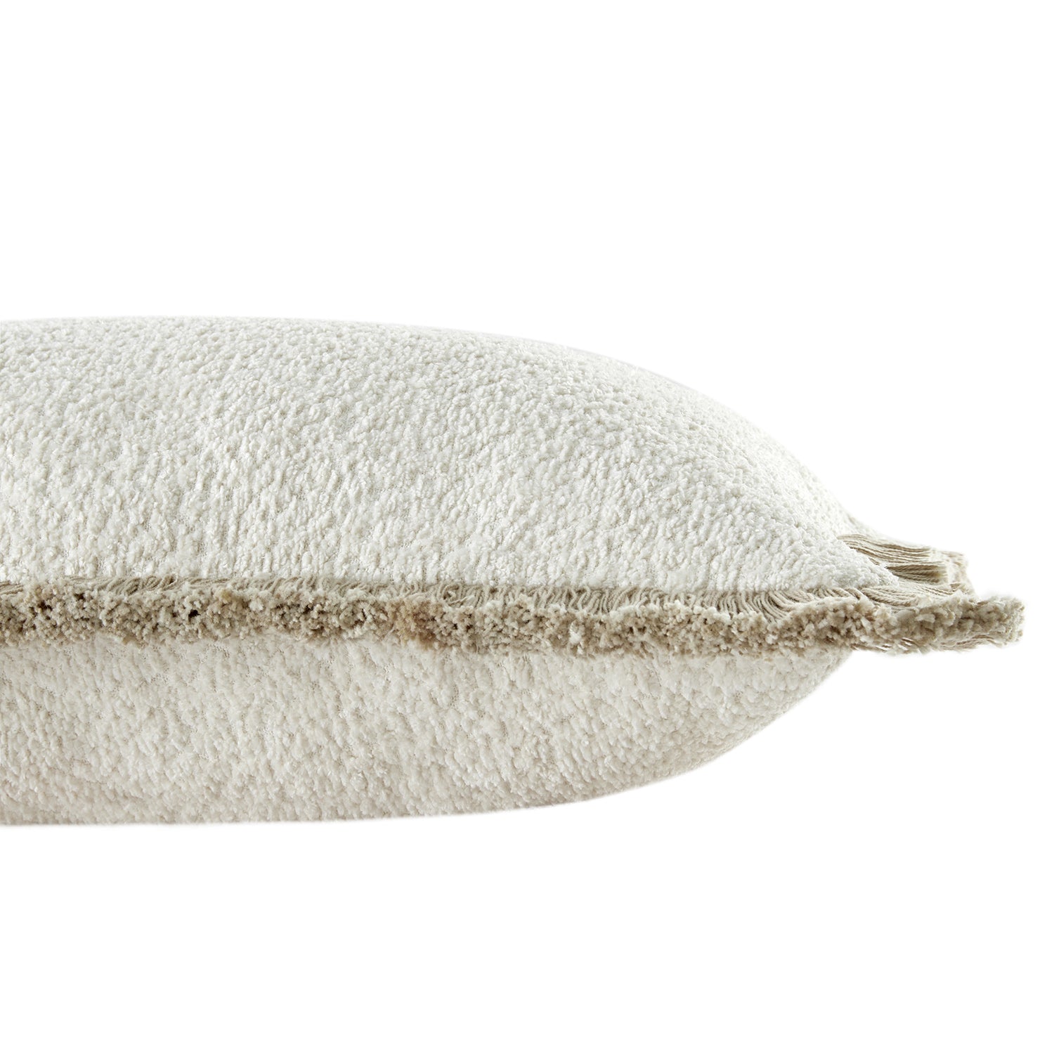 Kyra Cream White & Natural Bouclé Fringed Lumbar Cushion