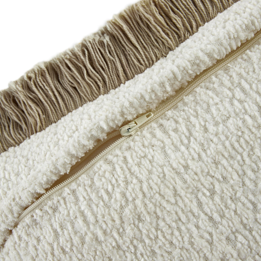 Kyra Cream White & Natural Bouclé Fringed Lumbar Cushion