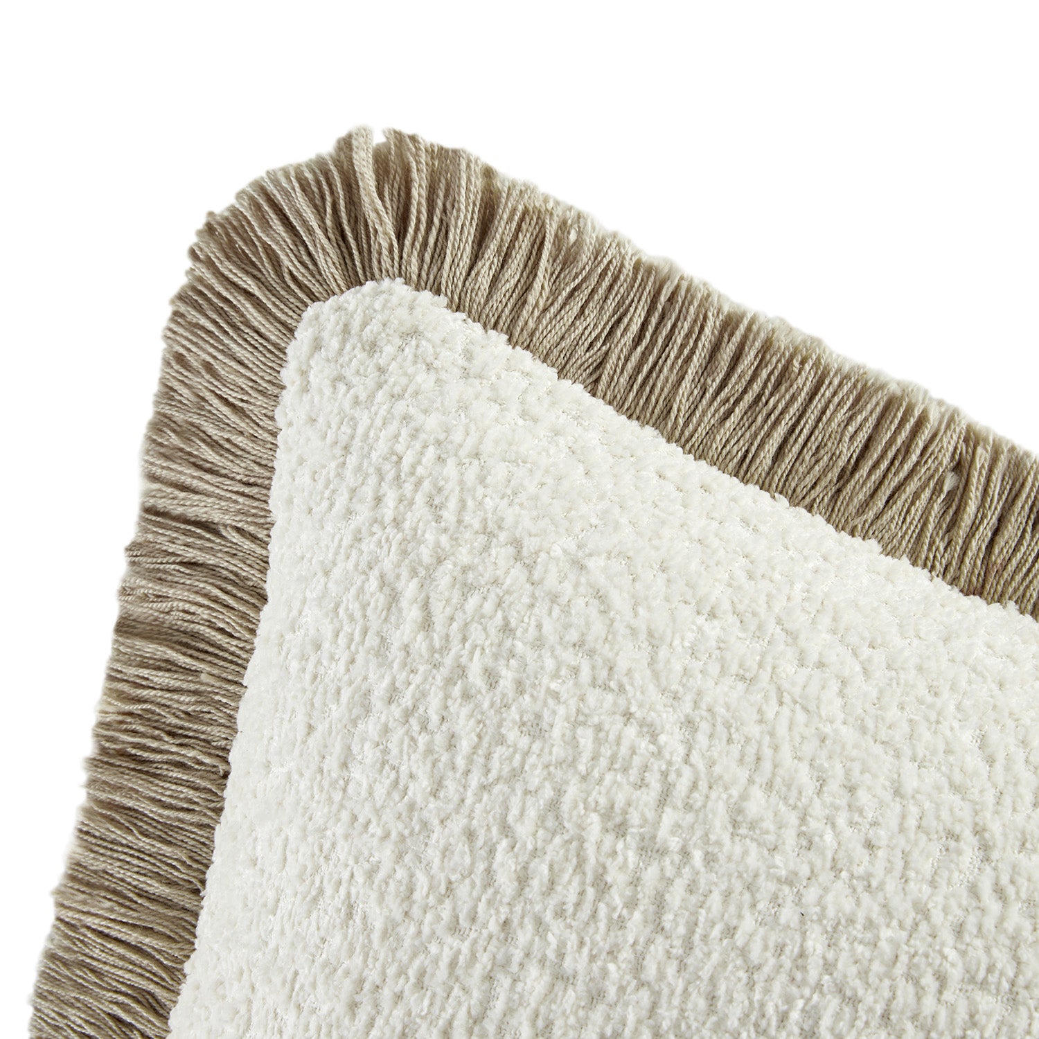 Kyra Cream White & Natural Bouclé Fringed Lumbar Cushion