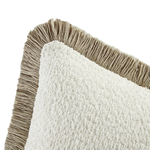 Kyra Cream White & Natural Bouclé Fringed Lumbar Cushion